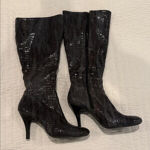 Elegant Black Sheen Knee-High Diba Boots